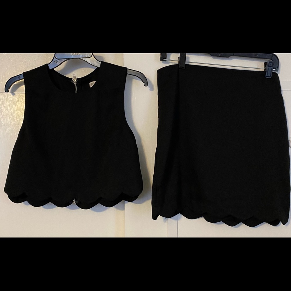 Tobi black scalloped matching set - crop top and skirt size large